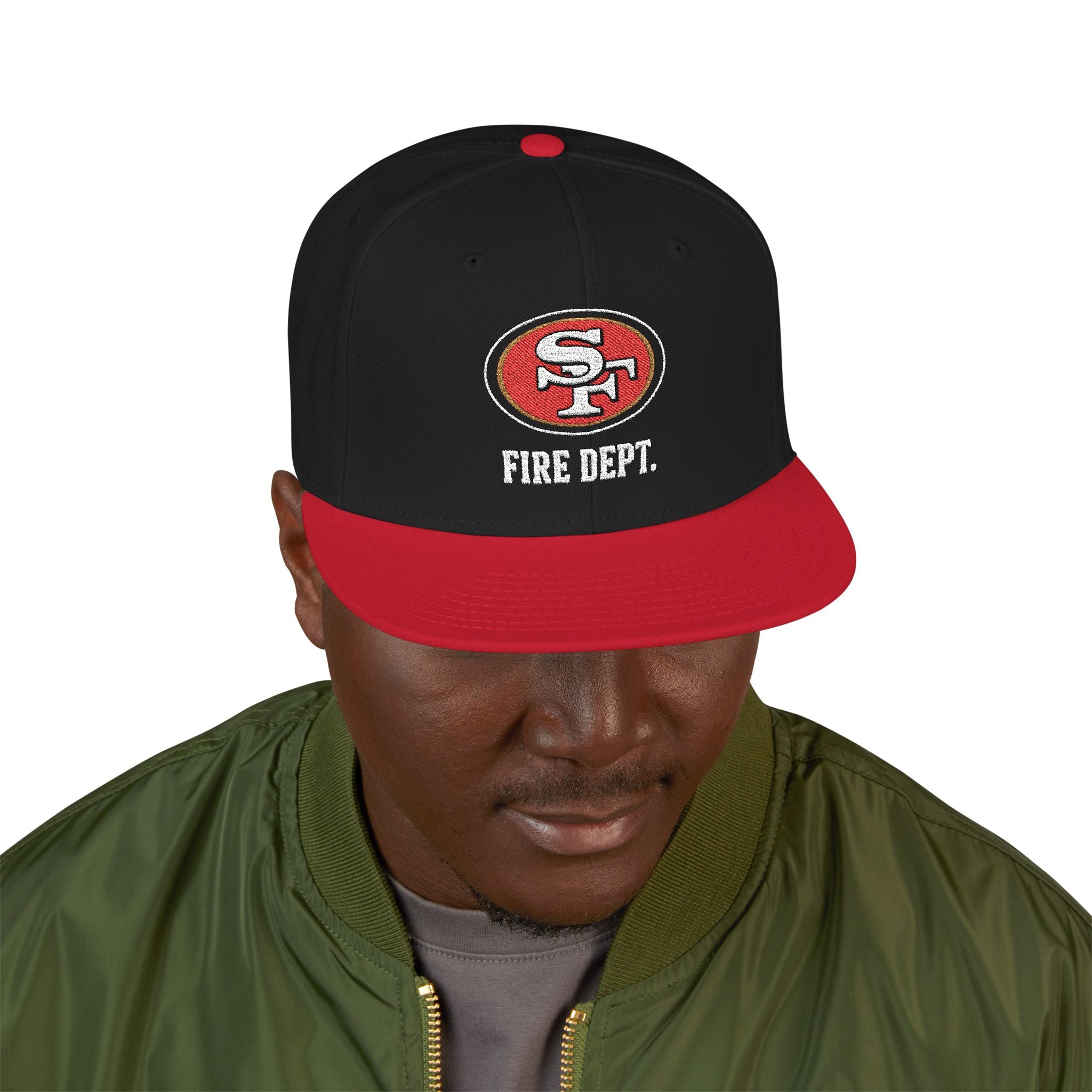 Embroidered Snapback Hat — Retro Red & Black Logo Cap