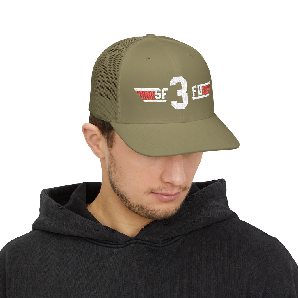 Embroidered '3' Firefighter Wings Snapback Trucker Cap