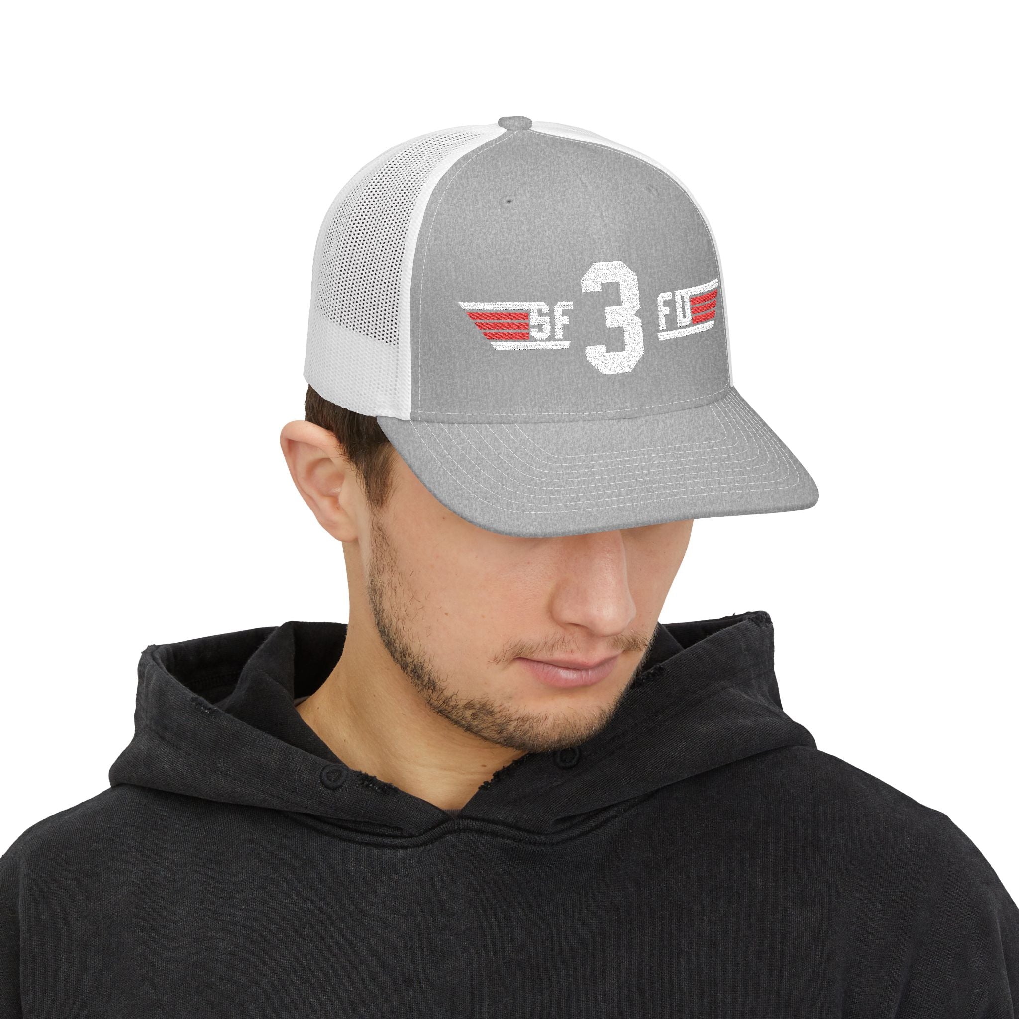 Embroidered '3' Firefighter Wings Snapback Trucker Cap