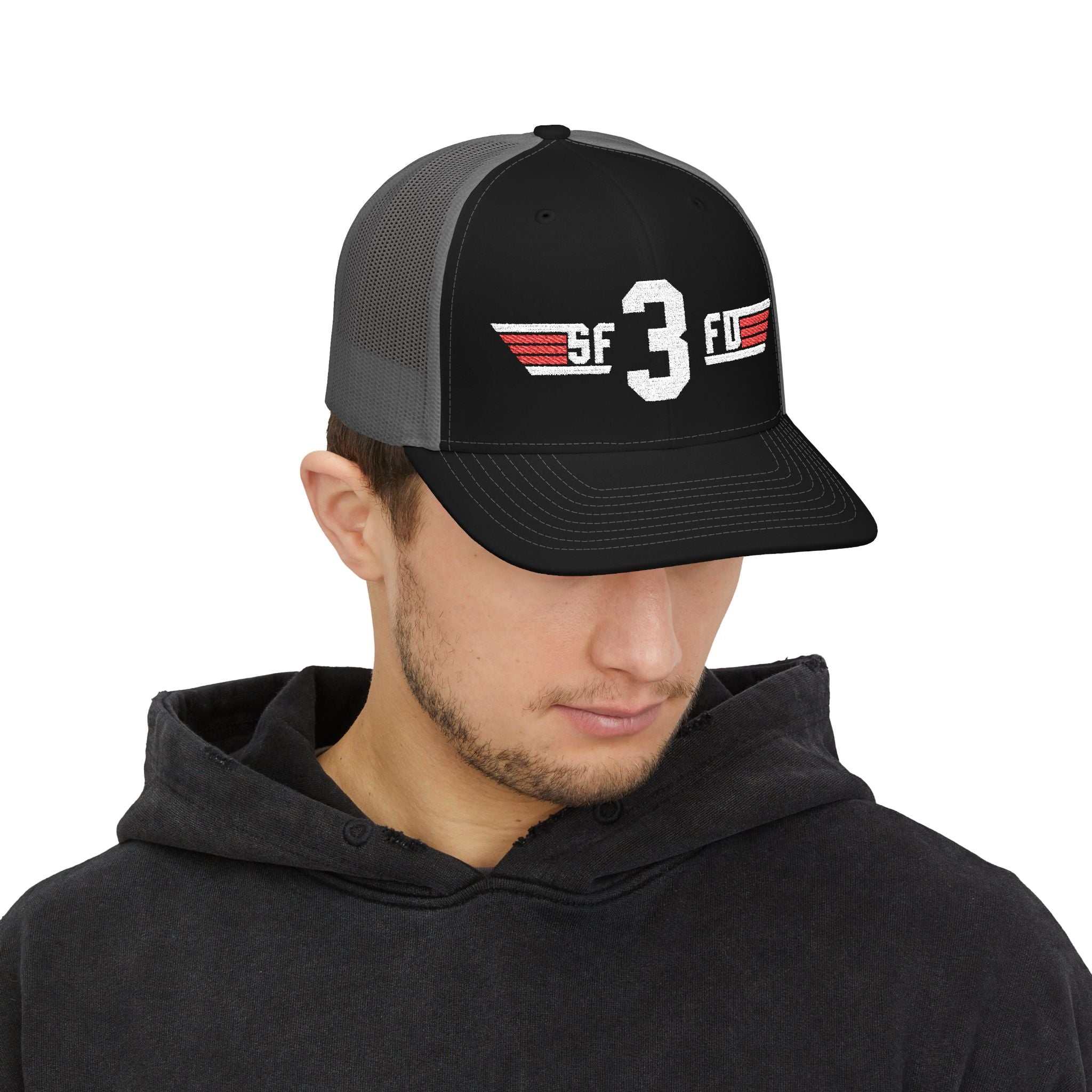 Embroidered '3' Firefighter Wings Snapback Trucker Cap