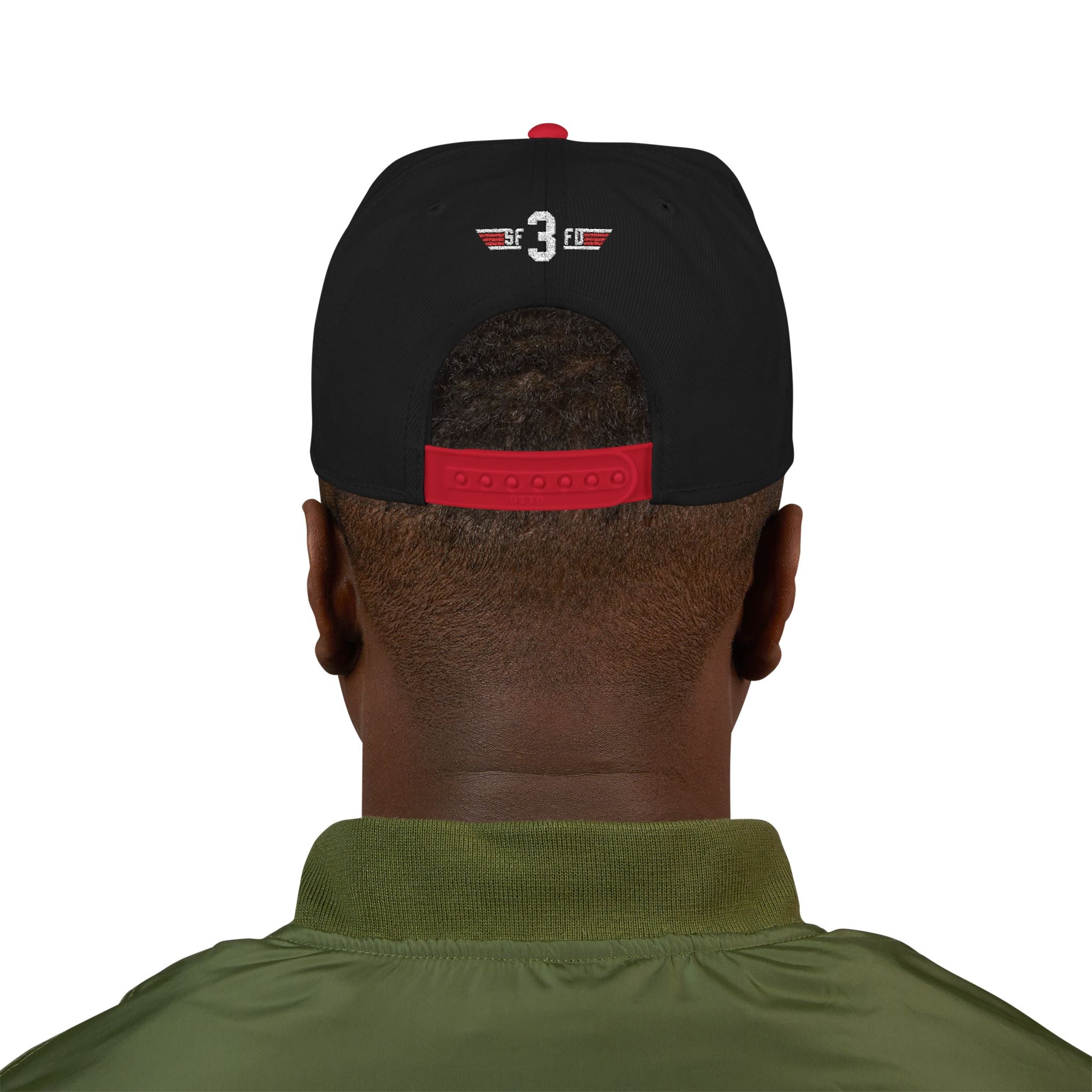Embroidered Snapback Hat — Retro Red & Black Logo Cap