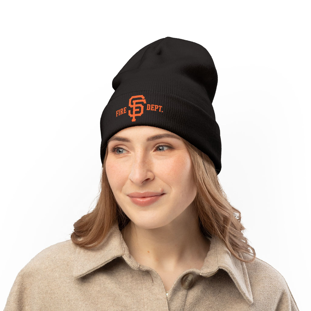 Fire Dept. Embroidered Beanie - SF Logo Knit Hat