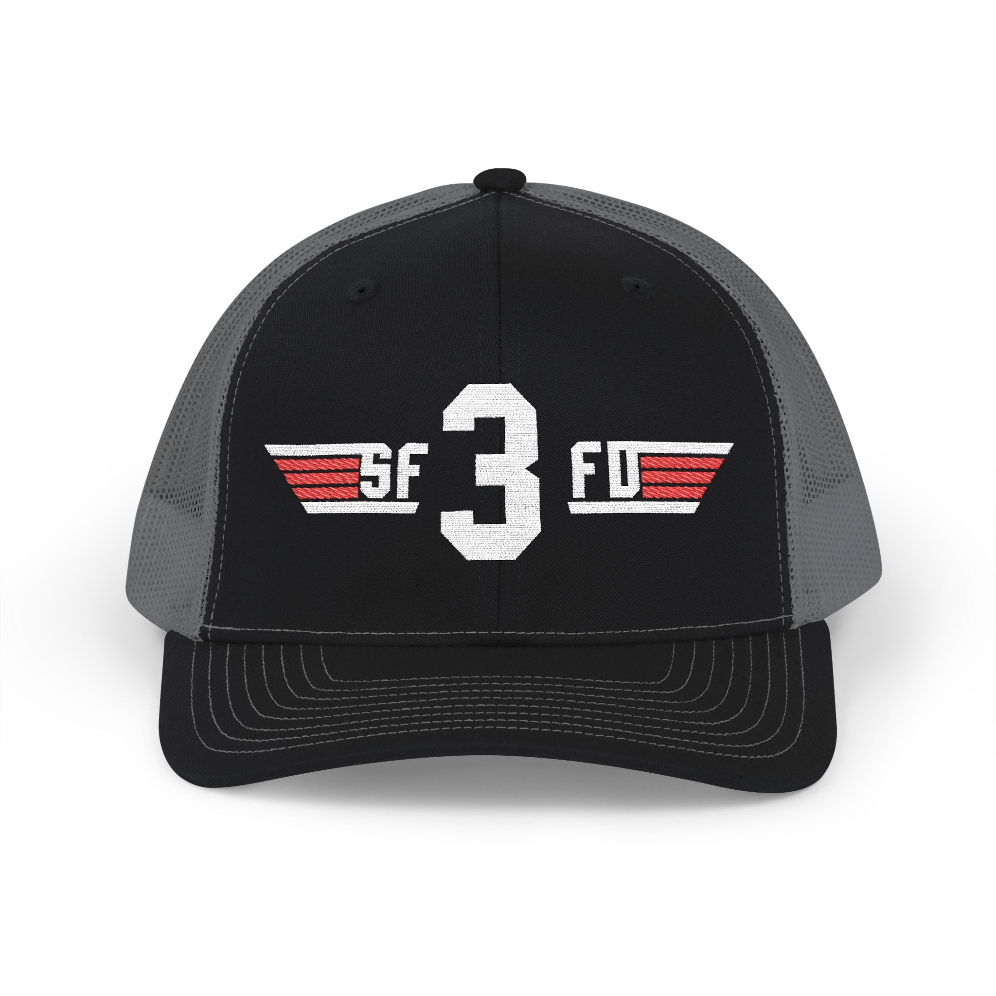 Embroidered '3' Firefighter Wings Snapback Trucker Cap