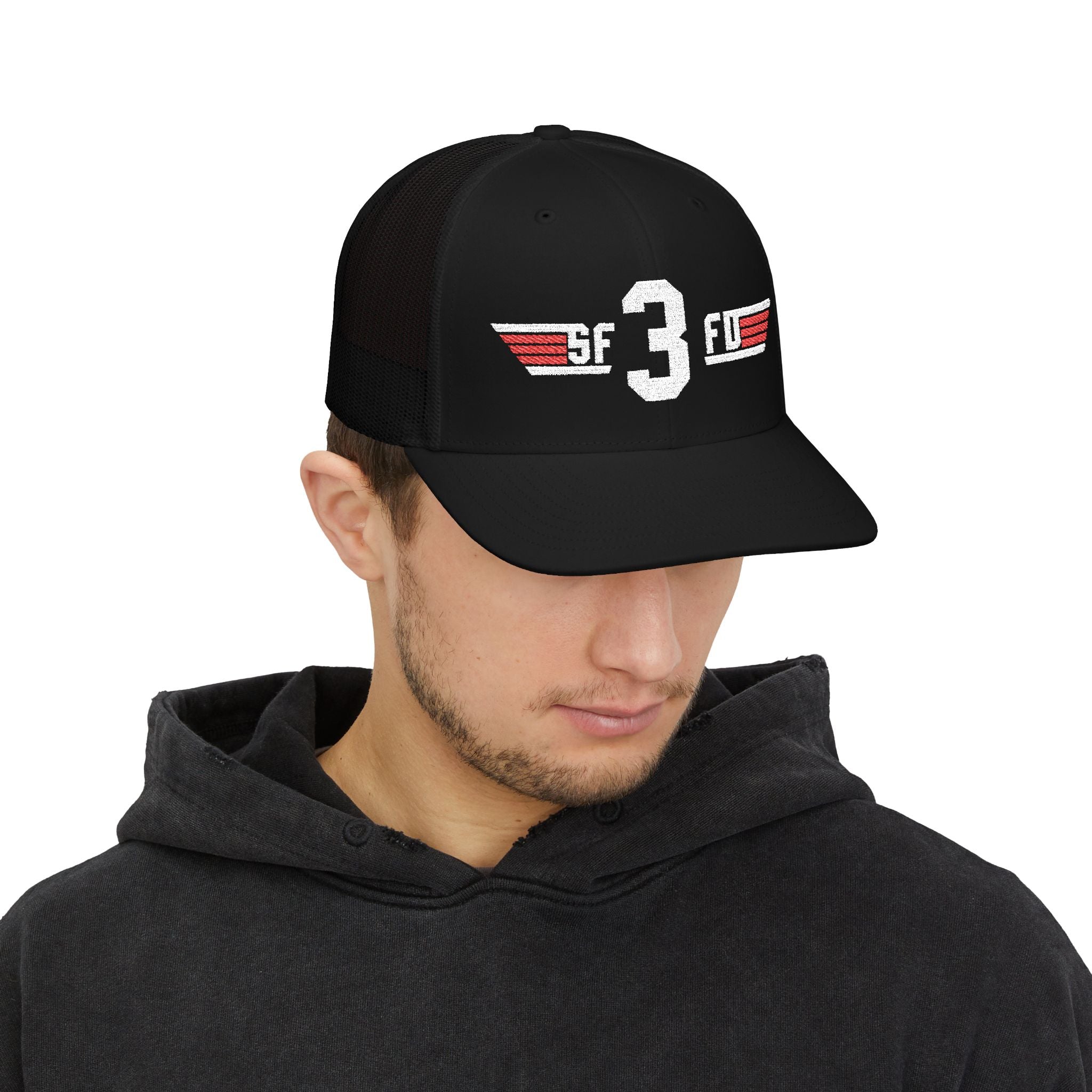 Embroidered '3' Firefighter Wings Snapback Trucker Cap