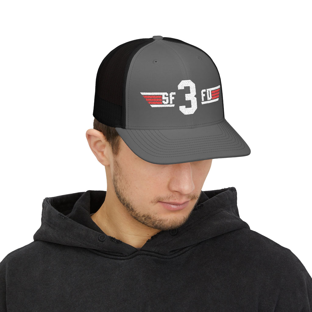 Embroidered '3' Firefighter Wings Snapback Trucker Cap