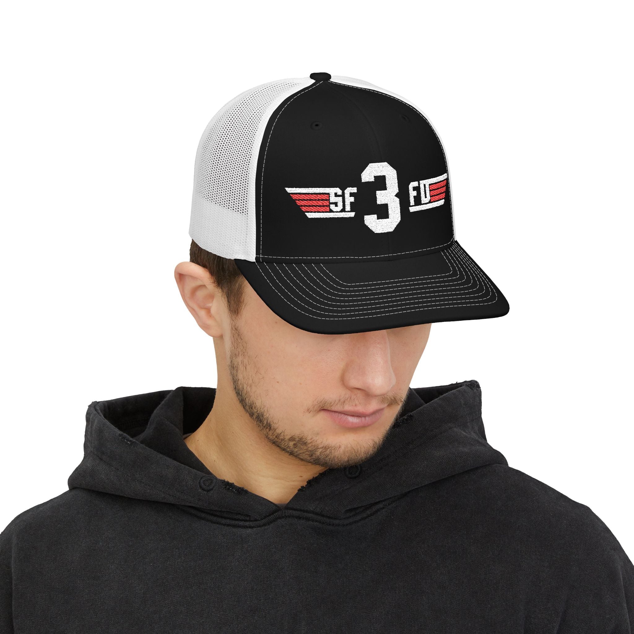 Embroidered '3' Firefighter Wings Snapback Trucker Cap