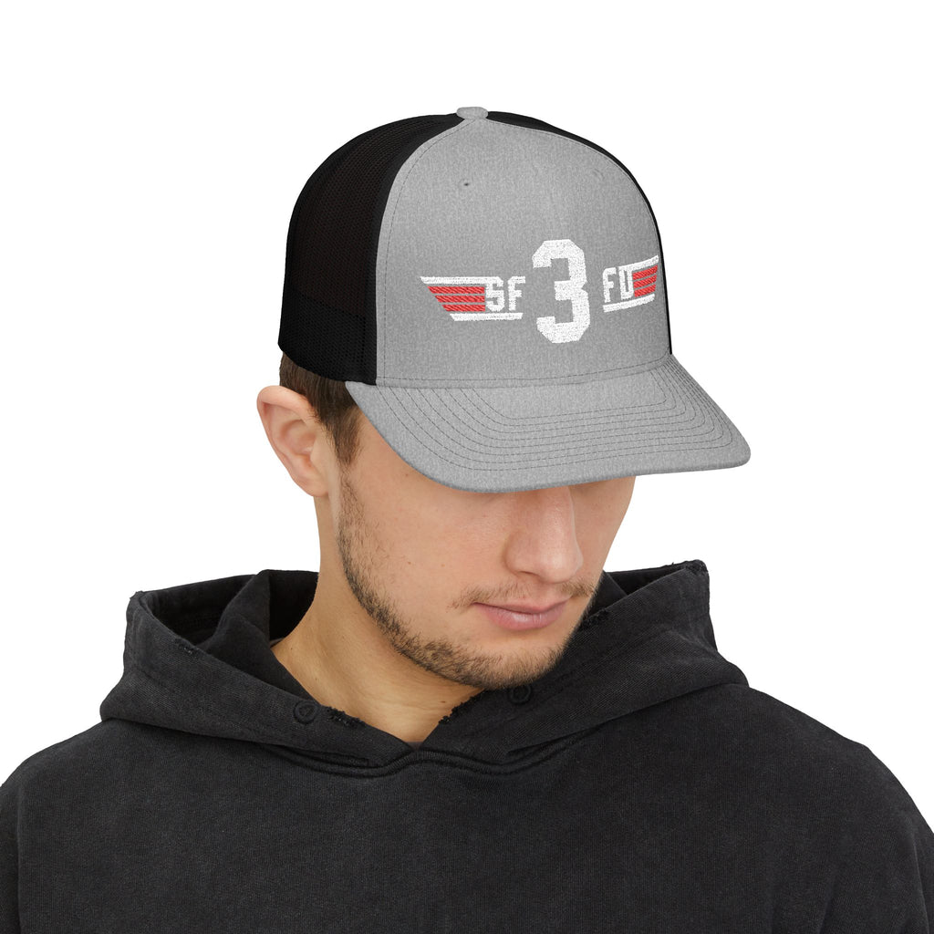 Embroidered '3' Firefighter Wings Snapback Trucker Cap
