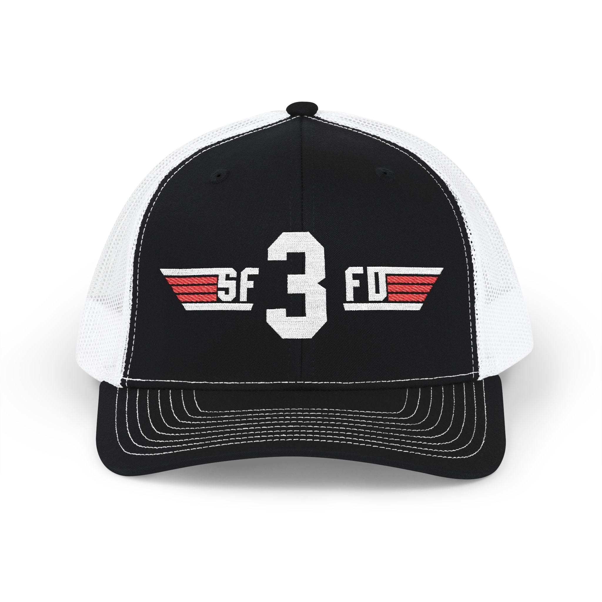 Embroidered '3' Firefighter Wings Snapback Trucker Cap